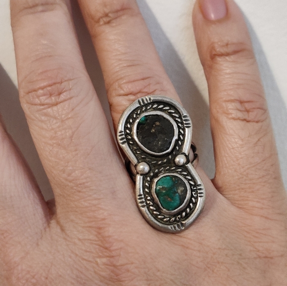 Vintage Navajo NA Ring Sterling Silver Turquoise - Picture 3 of 14